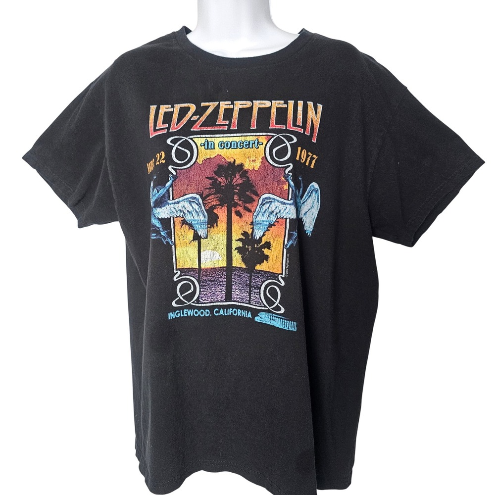 Bay Island Sportswear Mens Led Zeppelin 1977 Inglewood Tee L Black Rock Grunge